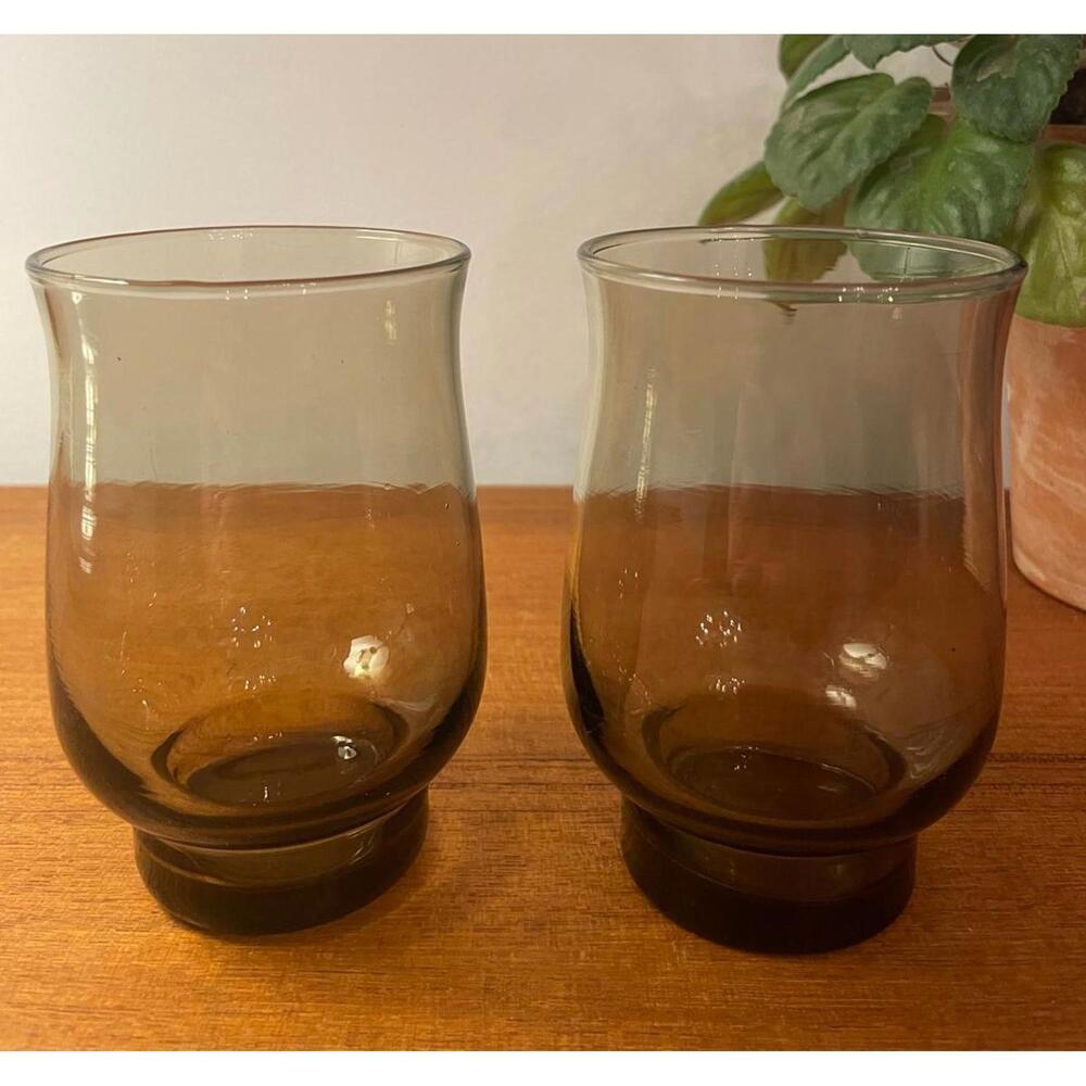 Set of 2 Vintage Dominion Glass Smoke Tumblers Canada Mid Century 11cm high